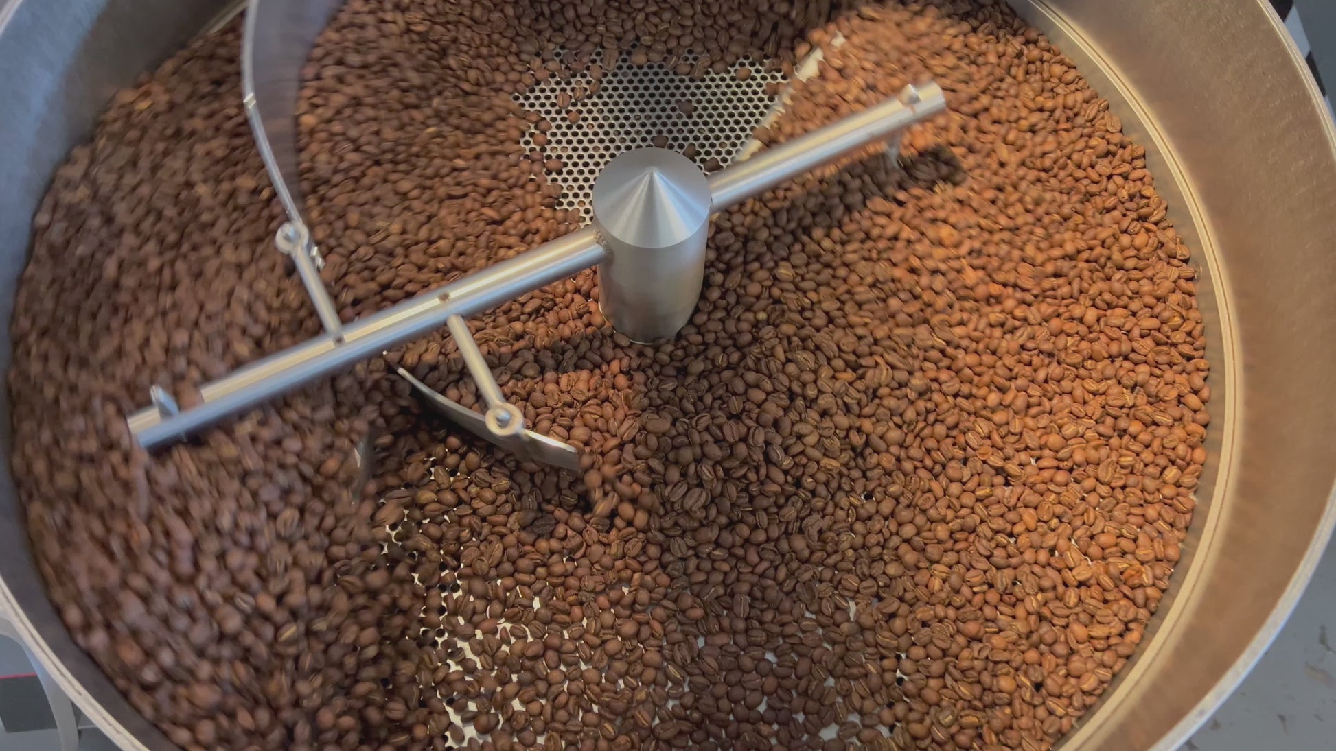 Cooling down! This video shows the beans after they have come out of the roaster and are on the cooler.